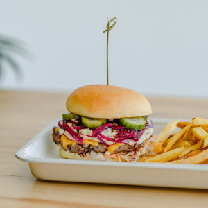 Drivu Burnt Scallions Tahina Burger