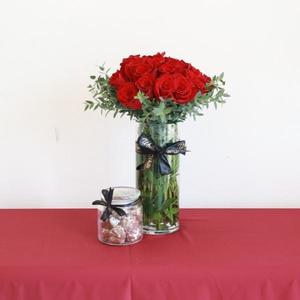 Drivu 24 Roses in Cylinder Vase Combo