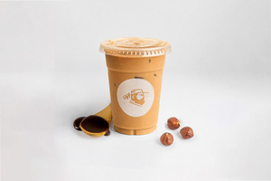 Iced Organic Hazelnut Cacao Latte - Farmers Coffee dubai