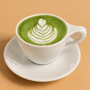 Hot Matcha Latte - AOM Cafe sharjah