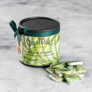 Drivu Great Dates: 63% Dark Chocolate with Dates Sugar & Coconut Milk: Box of 35 Bites