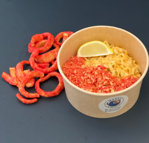 Drivu Pink creamy noodles with Funyuns