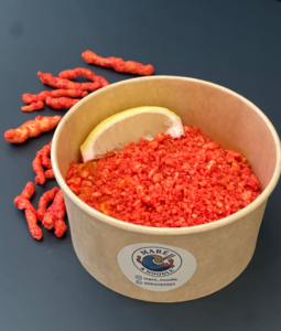 Drivu Pink creamy noodles with Cheetos