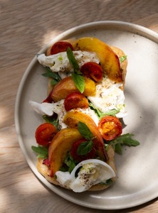 Drivu Grilled Peach and Burrata Tartine