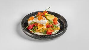 Drivu Gravlax, Caviar & Eggs Waffle