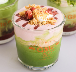 Drivu Matcha Strawberry Pink Foam with Coconut milk and Coconut Crumble