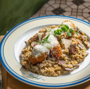 Drivu Porcini & Truffle Risotto.with Chicken and Roulade