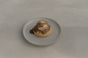 Drivu Tahini Cookies With Milk Ice Cream Chocolate Sauce.