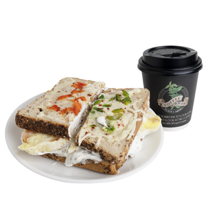 Drivu Eggs, Mozzarella cheese, Green pepper, zaatar, labna, sliced cheese with Coffee |  بيض، جبنة موزاريلا، فلفل أخضر، زعتر، لبنة، جبنة شرائح مع قهوة