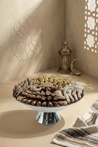 Drivu Ramadan Glass Tray With Stand (Flutes).