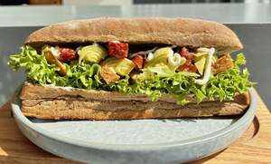 Drivu chicken and artichoke sandwich 