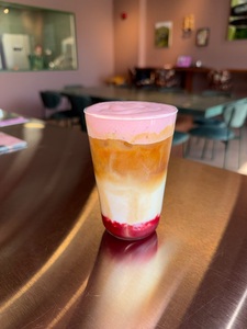 Raspberry Cold Foam Iced Latte - Pancita Bakery dubai