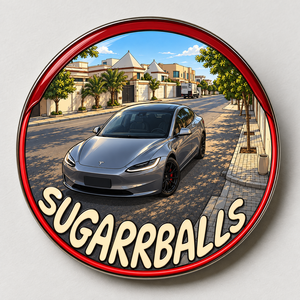 Grey Tesla Metal Sticker - Sugarr Balls sharjah