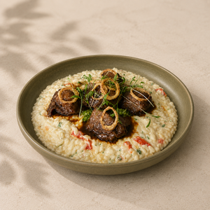 Braised Short Ribs with Lemon Orzo - ZOI Cafe AlJimi al-ain