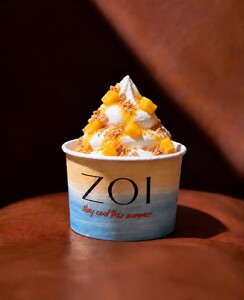 Frozen Yogurt with Mango Topping - ZOI Cafe AlJimi al-ain
