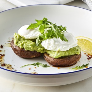 Drivu Poached Eggs & Avocado Smash on Portobello Mushrooms