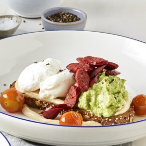 Drivu Poached Eggs with Chorizo & Avocado Smash