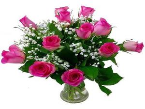Drivu Dozen Pink Roses in Vase