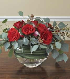 Drivu Roses in Clear Round Vase