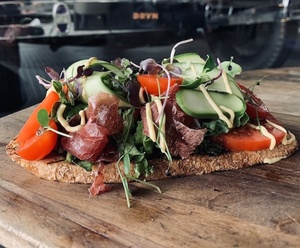 Drivu Bresaola and Kale Tartine