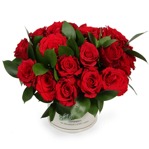 Drivu Red Roses Ruscus in Ceramic Vase (V16)