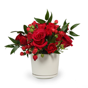 Drivu Red Roses & Baby Roses in Ceramic Vase (V14)