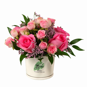 Drivu Pink Roses & Baby Roses in Ceramic Vase (V9)