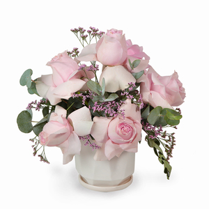 Drivu Pink Roses in Ceramic Vase (V5)