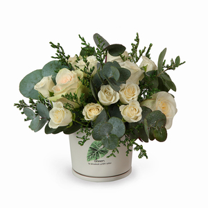 Drivu White Roses in Ceramic Vase (V4)