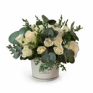 Drivu  White Roses in Ceramic Vase (V4)