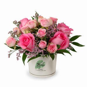 Drivu  Pink Roses in Ceramic Vase (V3)