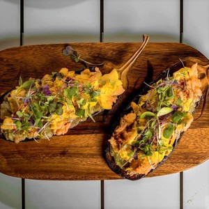 Drivu Eggplant with Scramble Egg