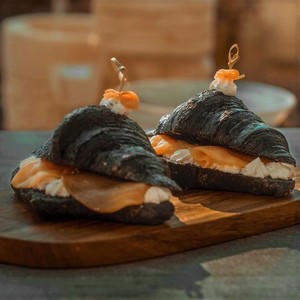 Drivu Black Croissant with Smoked Salmon