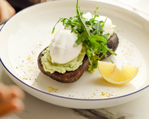 Drivu Poached Eggs and Avocado Smash on Portobello Mushrooms