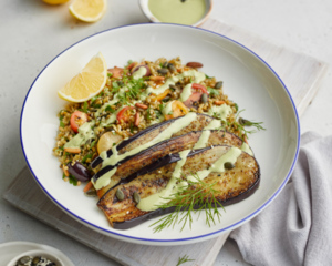 Drivu Za'atar Roasted Eggplant and Freekeh Salad
