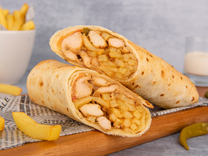 Drivu Chicken Shawarma wrap with condiments 