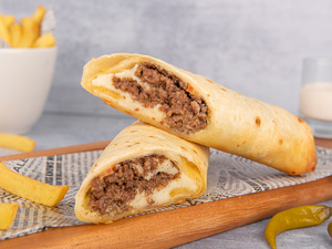 Drivu Beef Soujok Wrap with condiments 